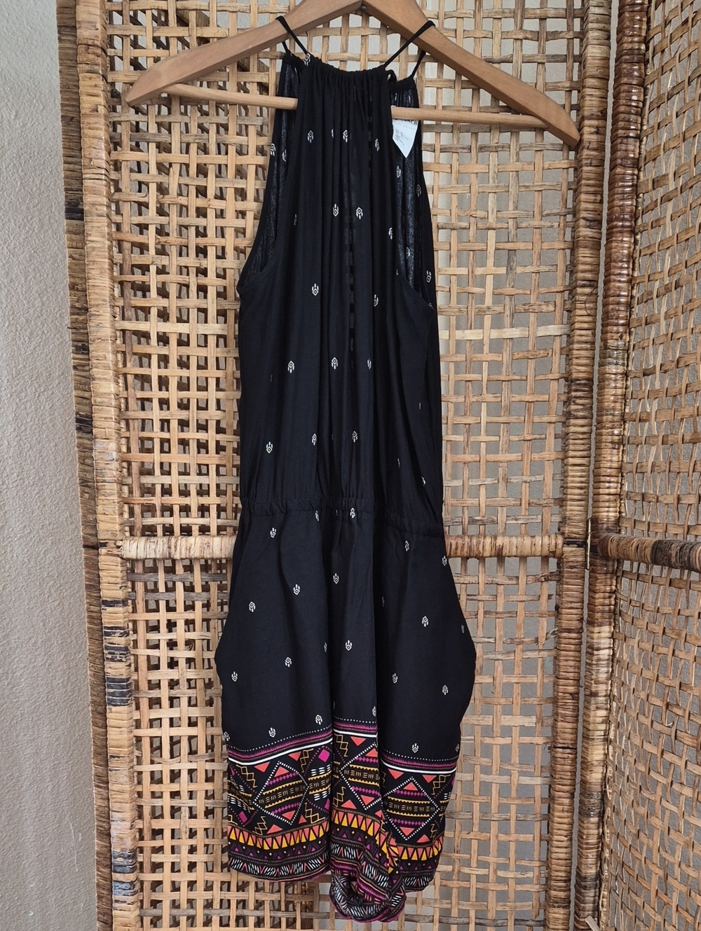 H&M Black Halter Romper with Multicolor Tribal Hem
